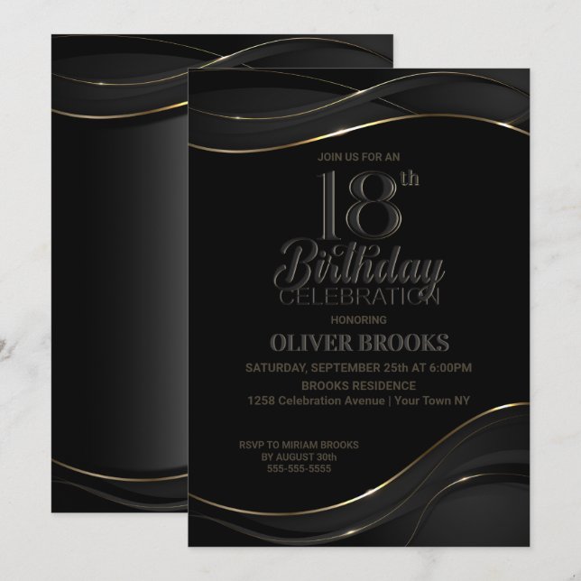 Invitation Fête du 18e anniversaire de l'or noir moderne (Devant / Derrière)