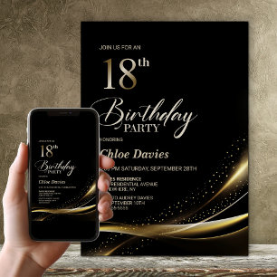 Invitation Fête du 18e anniversaire moderne Black and Gold