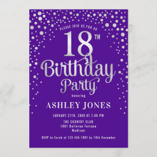 Invitation Fête du 18e anniversaire - Purple & Silver