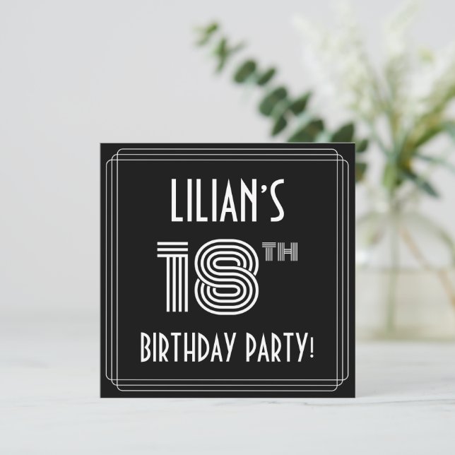 Invitation Fête du 18ème anniversaire : Art Déco Style avec N (Debout devant)