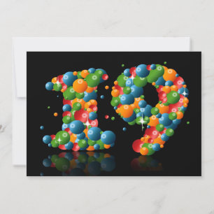 Invitation Fête du 19e anniversaire, avec bulles et balles