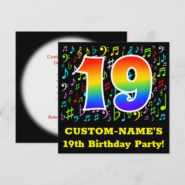 Invitation Fête du 19e anniversaire : Symboles de musique amu (Devant / Derrière)