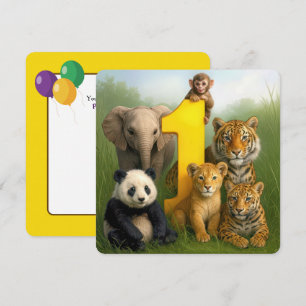 Invitation Fête du 1er anniversaire Bébés Animaux Sauvages