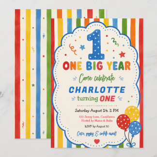 Invitation Fête du 1er anniversaire Bold Rainbow One Big Year