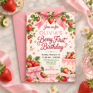 Invitation Fête du 1er anniversaire de la fille aux fraises r