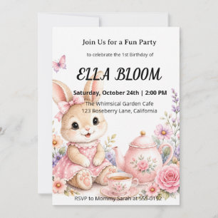 Invitation Fête du 1er anniversaire de lapin mignon