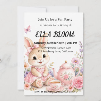 Invitation Fête du 1er anniversaire de lapin mignon