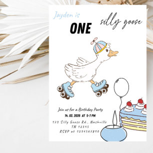 Invitation Fête du 1er anniversaire d'un garçon à l'oie idiot