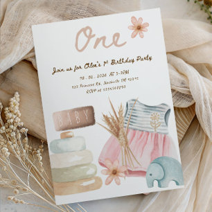 Invitation Fête du 1er anniversaire d'une fille - Thème de vê