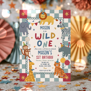 Invitation Fête du 1er anniversaire garçon animaux de Wild On
