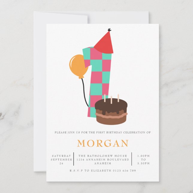 Invitation Fête du 1er anniversaire neutre pour les femmes (Devant)