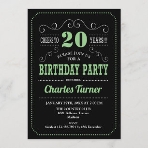 Invitation Fête du 20e anniversaire - Black Green White