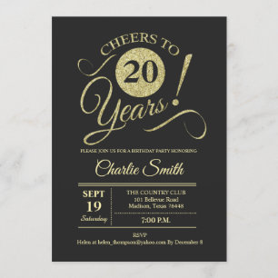 Invitation Fête du 20e anniversaire - Chalkboard Gold