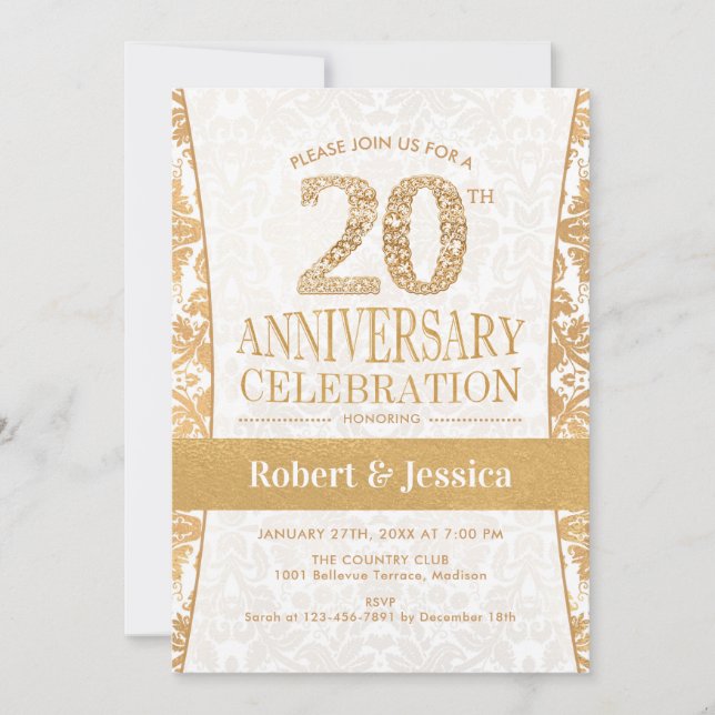 Invitation Fête du 20e anniversaire - Gold White (Devant)