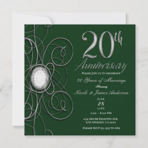 Invitation Fête du 20e Anniversaire Green & Silver Diamond 20
