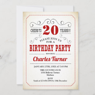 Invitation Fête du 20e anniversaire - Retro Crémeux Blanc et