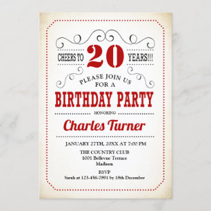 Invitation Fête du 20e anniversaire - Retro Crémeux Blanc et 