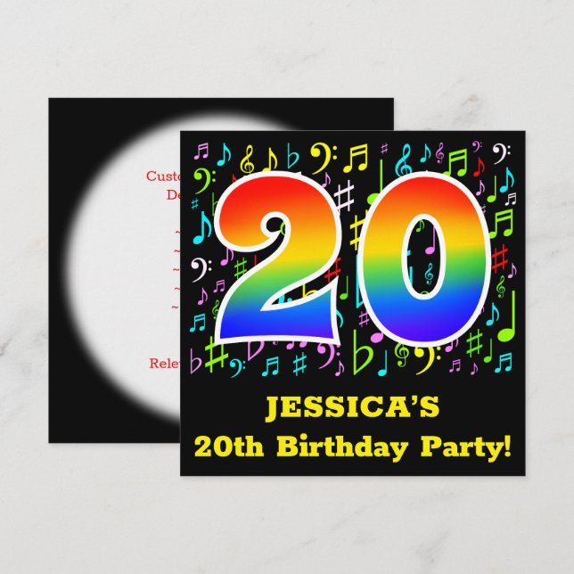 Invitation fête du 20e anniversaire : Symboles de musique amu (Devant / Derrière)