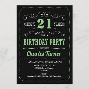 Invitation Fête du 21e anniversaire - Black Green