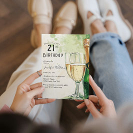 Invitation Fête du 21e anniversaire Champagne et lunettes