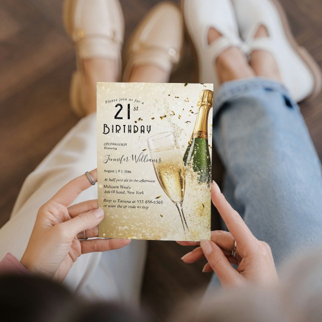 Invitation Fête du 21e anniversaire Champagne et verre (Créateur téléchargé)