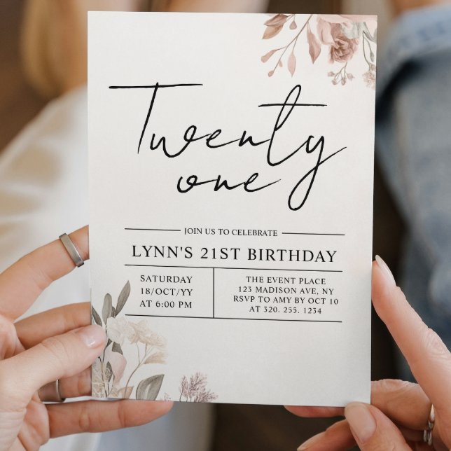 Invitation Fête du 21e anniversaire de Floral (Créateur téléchargé)
