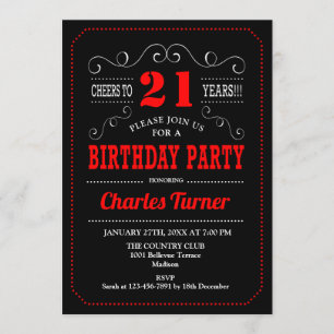 Invitation Fête du 21e anniversaire - Noir Rouge Blanc