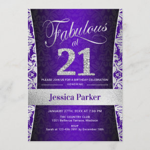 Invitation Fête du 21e anniversaire - Silver Purple