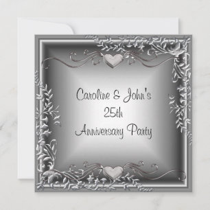 Invitation Fête du 25e anniversaire Coeurs floraux d'argent n