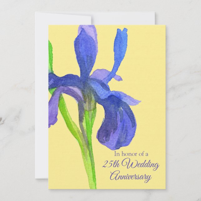 Invitation Fête du 25e anniversaire de mariage Blue Iris (Devant)