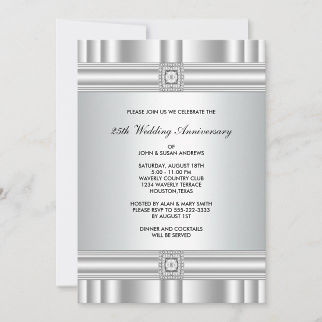 Invitation Fête du 25e anniversaire de mariage diamant d'arge (Devant)