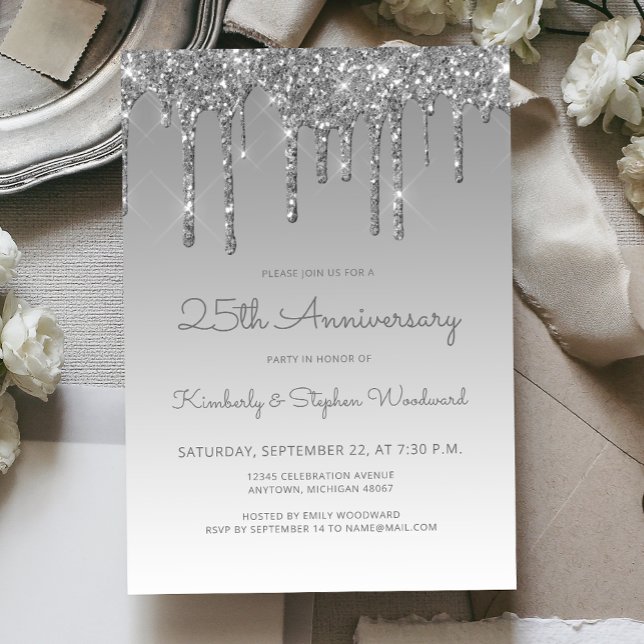 Invitation Fête du 25e anniversaire de mariage Glam Glitter D (Créateur téléchargé)