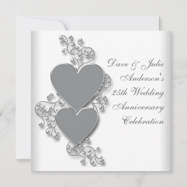 Invitation Fête du 25e anniversaire de mariage Silver Hearts (Devant)