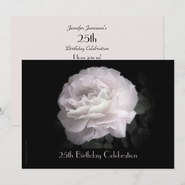Invitation Fête du 25e anniversaire, Rose rose pâle (Devant / Derrière)