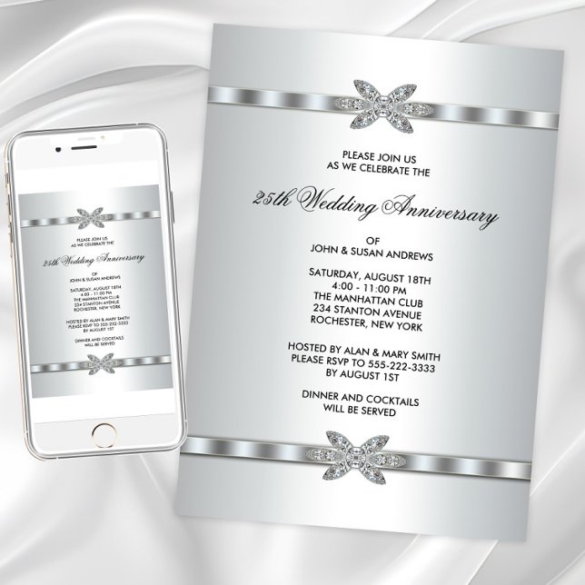 Invitation Fête du 25e anniversaire Silver Diamonds (Silver diamond any event invitation. Instant download and printed invitations available.)