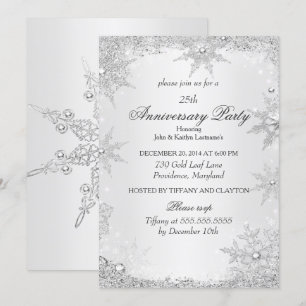 Invitation Fête du 25e anniversaire Silver Winter Wonderland