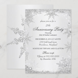 Invitation Fête du 25e anniversaire Silver Winter Wonderland