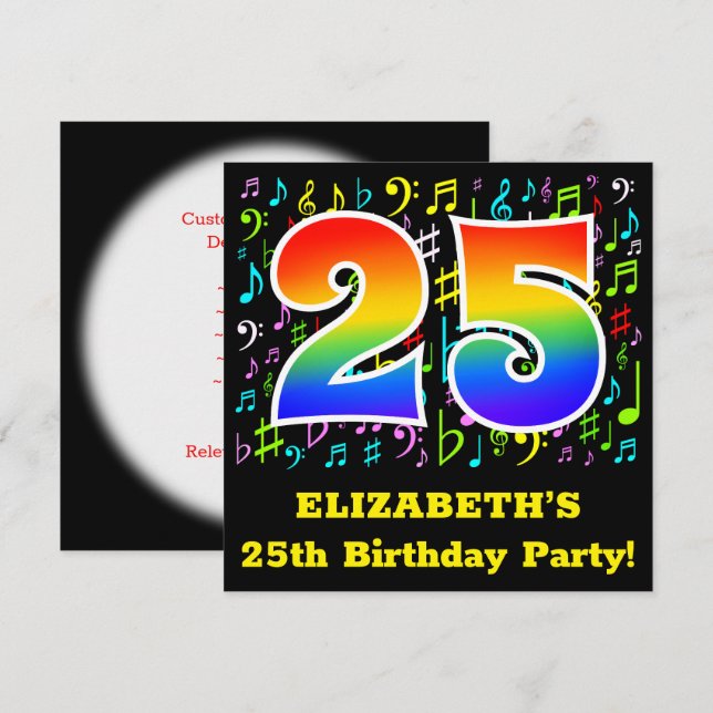 Invitation Fête du 25e anniversaire : Symboles de musique amu (Devant / Derrière)
