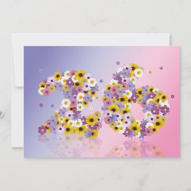 Invitation Fête du 26ème anniversaire, avec des lettres fleur (Devant)