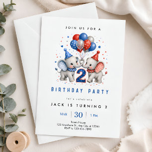 Invitation Fête du 2e anniversaire de bébé éléphant