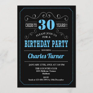 Invitation Fête du 30e anniversaire - Bleu noir