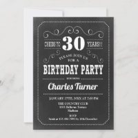 Fête du 30e anniversaire - Chalkboard noir blanc