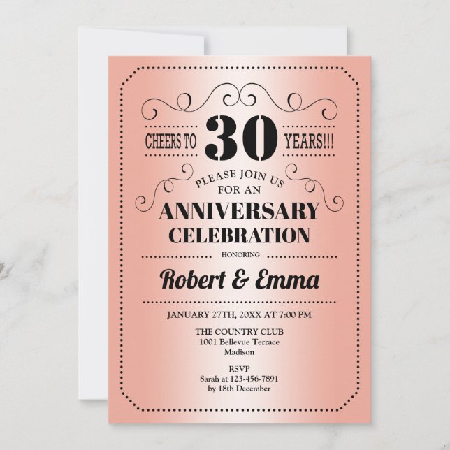 Invitation Fête du 30e anniversaire de mariage - Corail (Devant)