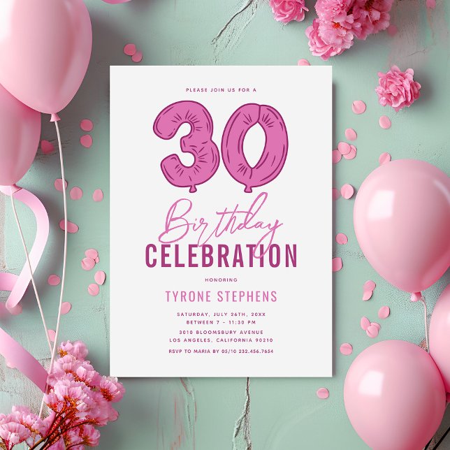 Invitation Fête du 30e anniversaire de Modern Pink (Créateur téléchargé)