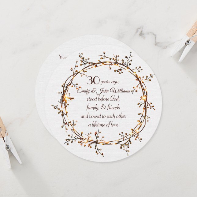 Invitation Fête du 30e anniversaire Glowns Berry Wreath d'aut (Devant/Arrière en situation)