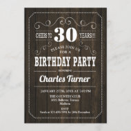 Invitation Fête du 30e anniversaire - Motif Brown en bois