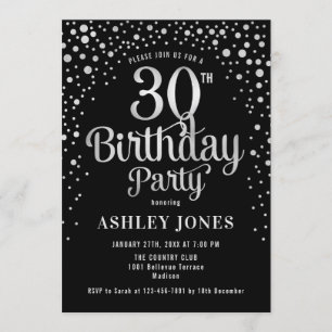 Invitation Fête du 30e anniversaire - Noir & Argent