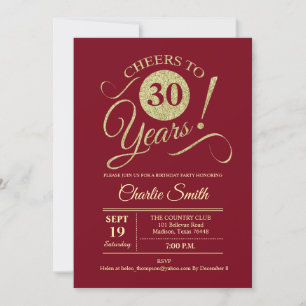 Invitation Fête du 30e anniversaire - Or rouge foncé
