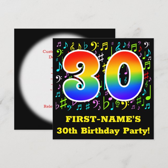 Invitation Fête du 30e anniversaire : Symboles de musique amu (Devant / Derrière)