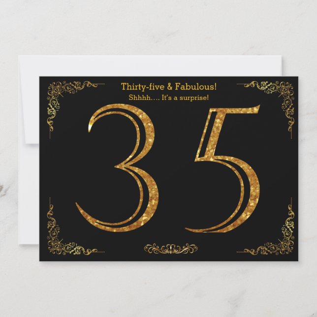 Invitation fête du 35e anniversaire, styl Gatsby, parties sci (Devant)